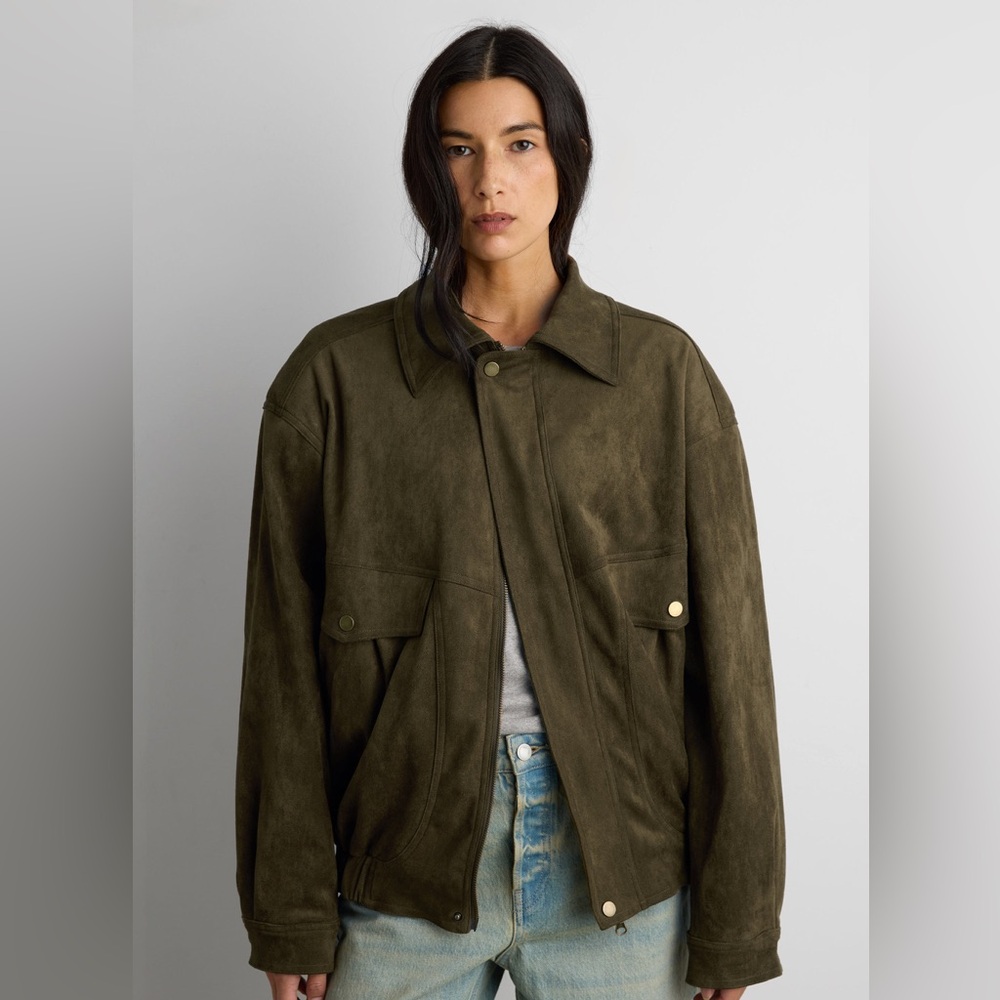 NWT OAK + FORT VEGAN SUEDE BOMBER JACKET - Picture 2 of 6